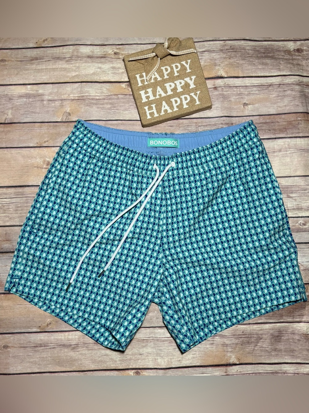 Bonobos Teal and Navy Geometric Swim Trunks Size Small 5in Inseam